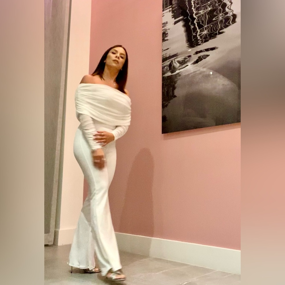 FASHION NOVA WHITE RUCHED MESH JUMPSUIT